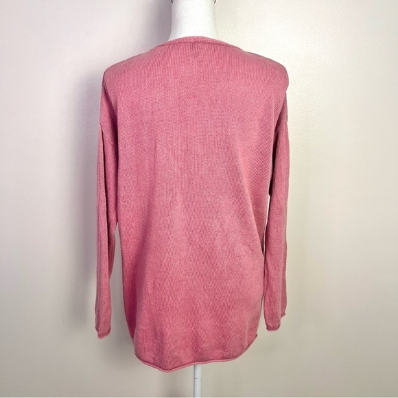 Eileen Fisher Pink V-Neck Linen Blend Sweater - Picture 10 of 13